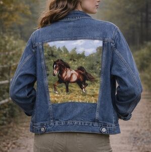 Reworked Denim Jacket With Western Horse Patch